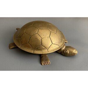 Vintage Brass Box Turtle Trinket Box Ash Tray Desk Paperweight India (Bin4)
